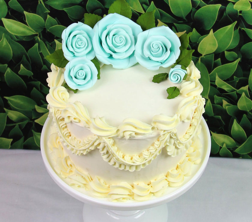 Exquisite Rose & Leaf Kit, Sugar Cake Flowers by Global Sugar Art, Baby Blue Roses with Leaves, 15-Piece Set