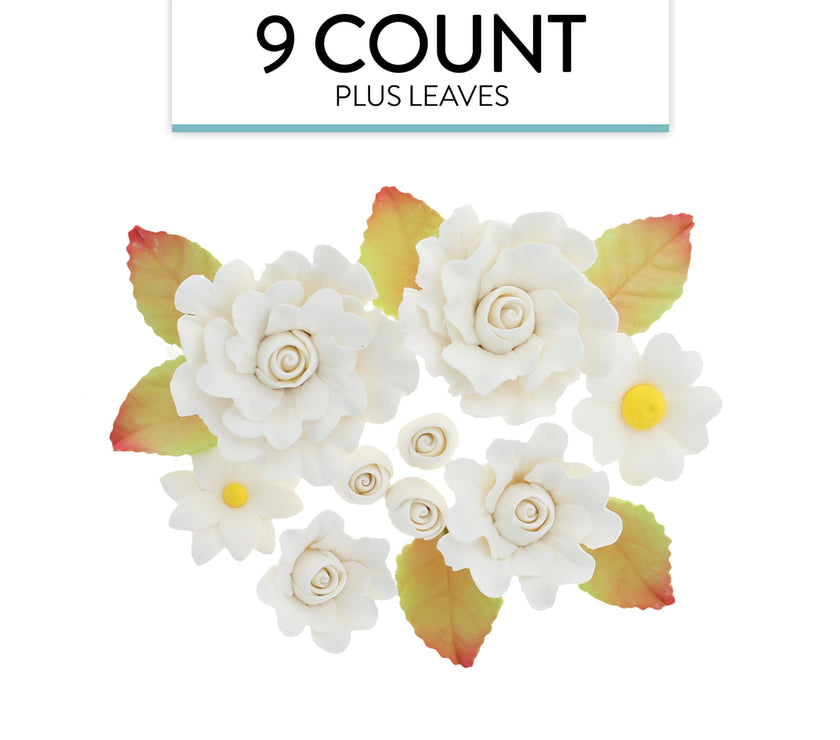 Ruffled Rose and Blossom Set, Sugar Flowers for Cakes, by Global Sugar Art, White