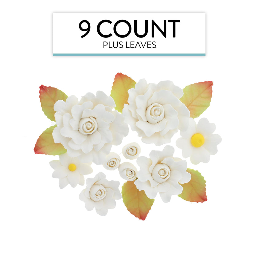 Ruffled Rose and Blossom Set, Sugar Flowers for Cakes, by Global Sugar Art, White