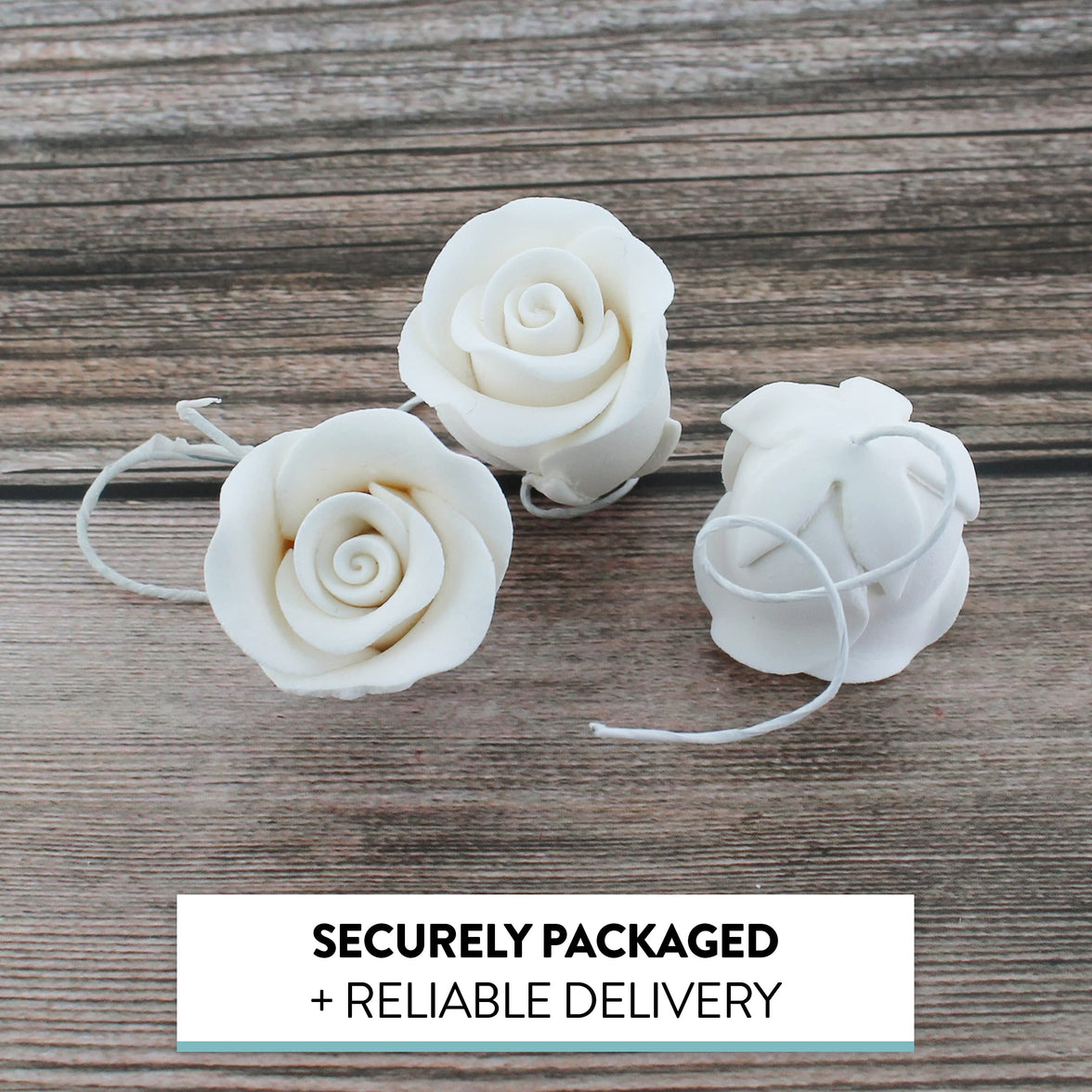 Classic Tea Rose Sugar Cake Flowers, by Global Sugar Art, Wired, White, Small