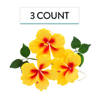 Global Sugar Art Hibiscus Sugar Cake Flowers, Yellow with Red, 3 Count with Leaves by Chef Alan Tetreault