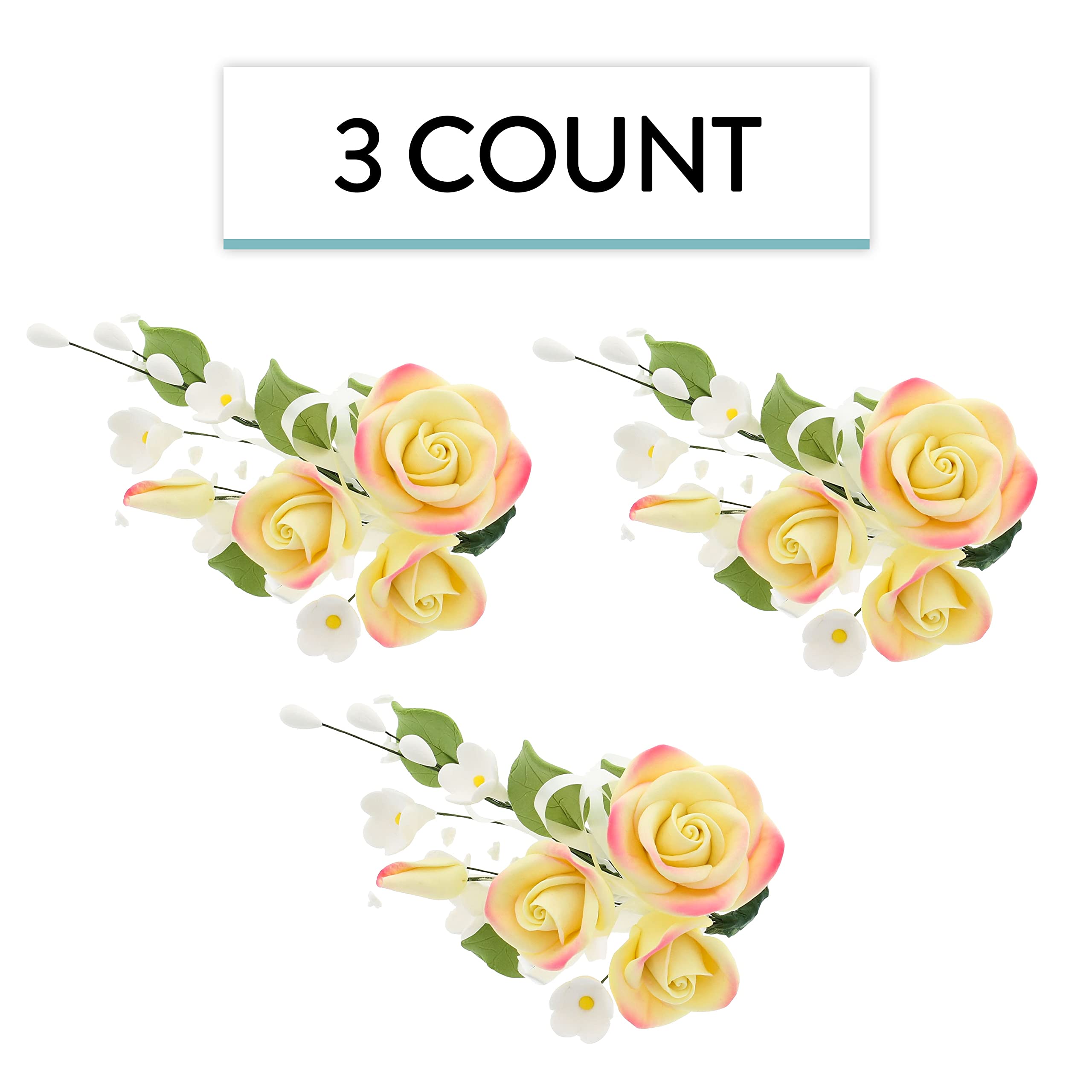 Petite Rose Spray, Sugar Flower Spray for Cakes, by Global Sugar Art, Yellow 3 Count