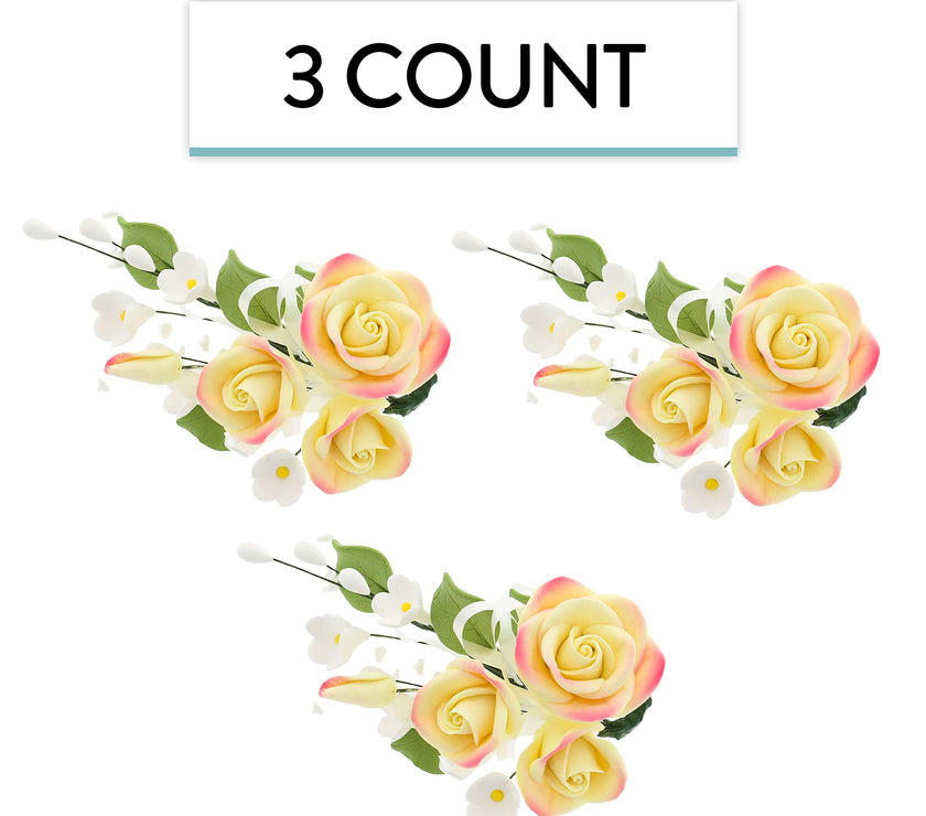 Petite Rose Spray, Sugar Flower Spray for Cakes, by Global Sugar Art, Yellow 3 Count