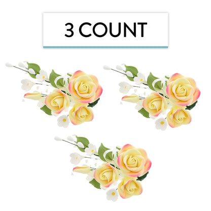 Yellow Petite Rose Spray with Ribbon, 2 Count