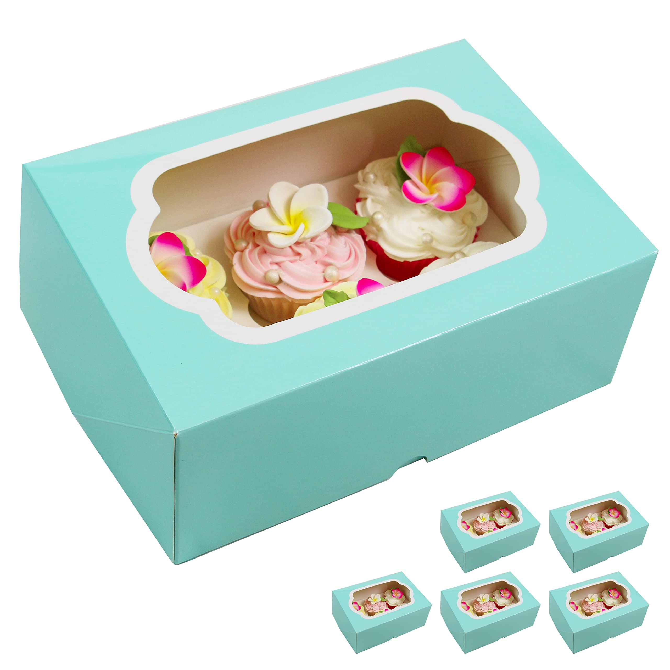 Global Sugar Art Auto-Popup Cupcake Box Muffin Box with Insert and Window, 10 x 7 x 4 Inches