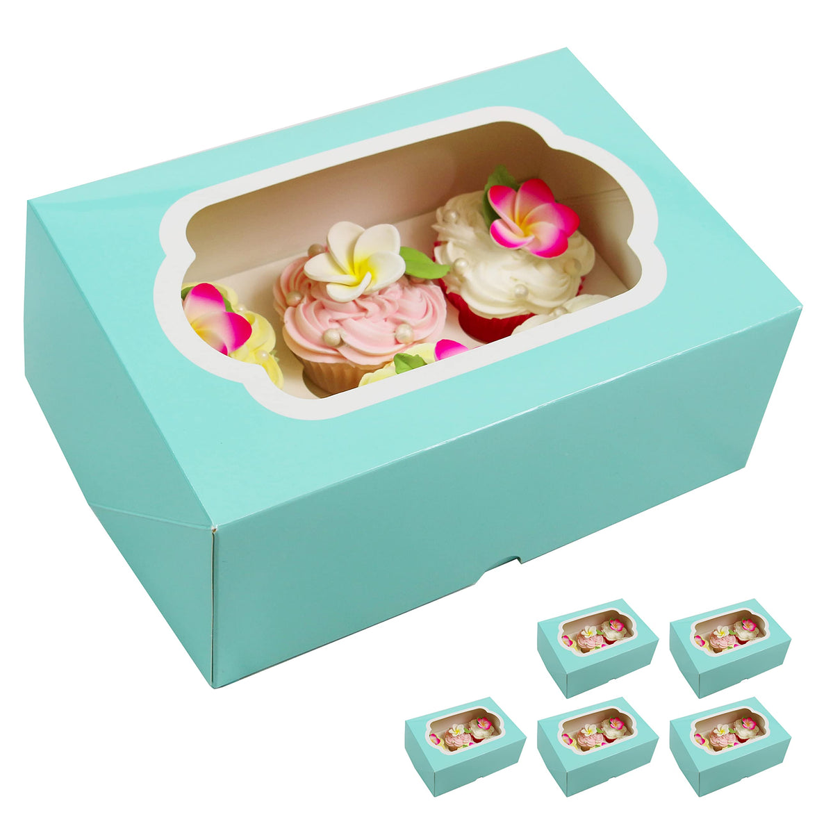 Global Sugar Art Auto-Popup Cupcake Box Muffin Box with Insert and Window, 10 x 7 x 4 Inches