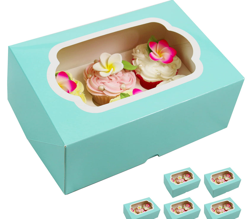 Global Sugar Art Auto-Popup Cupcake Box Muffin Box with Insert and Window, 10 x 7 x 4 Inches