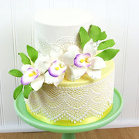 Orchid Sugar Cake Flowers, Pearly Orchids, by Global Sugar Art, Large, White with Purple, 4 Count