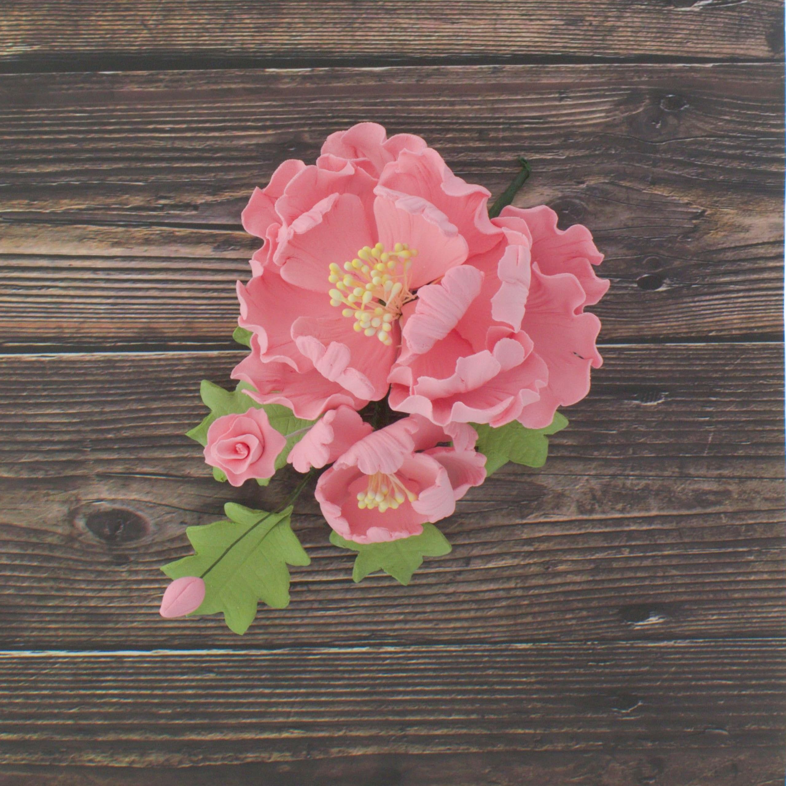 Premium Peony Sprays for Cake Decorating by Global Sugar Art, Pink Open