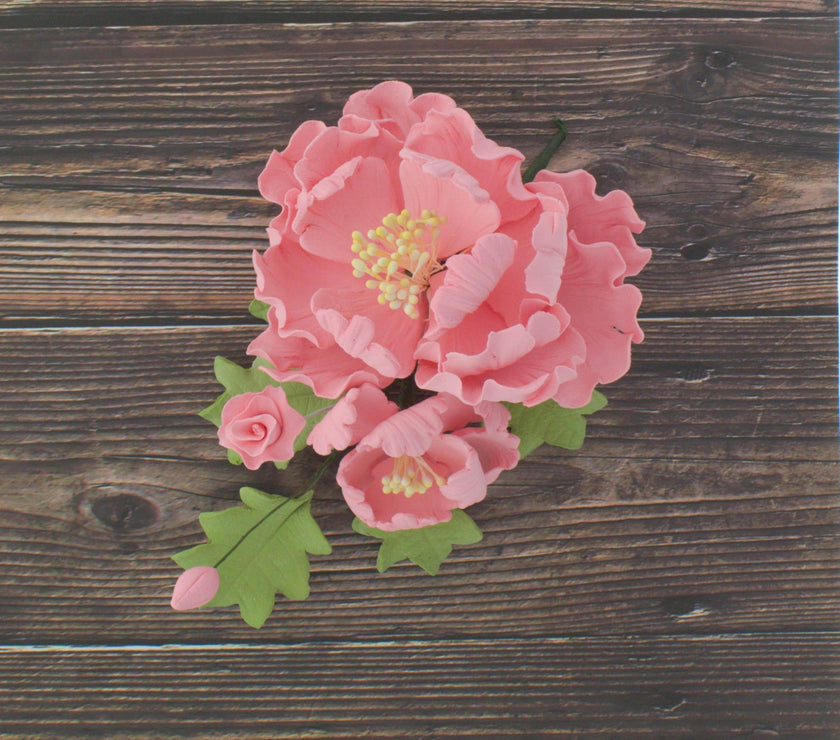 Premium Peony Sprays for Cake Decorating by Global Sugar Art, Pink Open