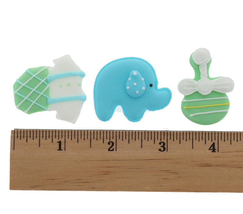 Baby Shower Edible Kosher Royal Icing Decorations for Cakes and Cupcakes, by Global Sugar Art, Baby Boy