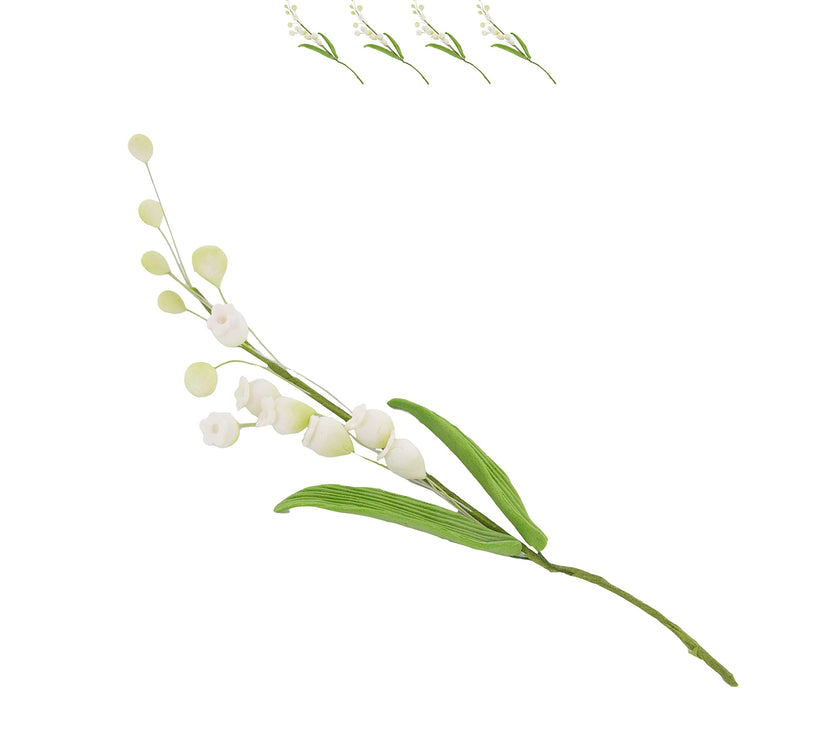 Lily of the Valley Sugar Cake Flower Spray with Leaves, by Global Sugar Art, White