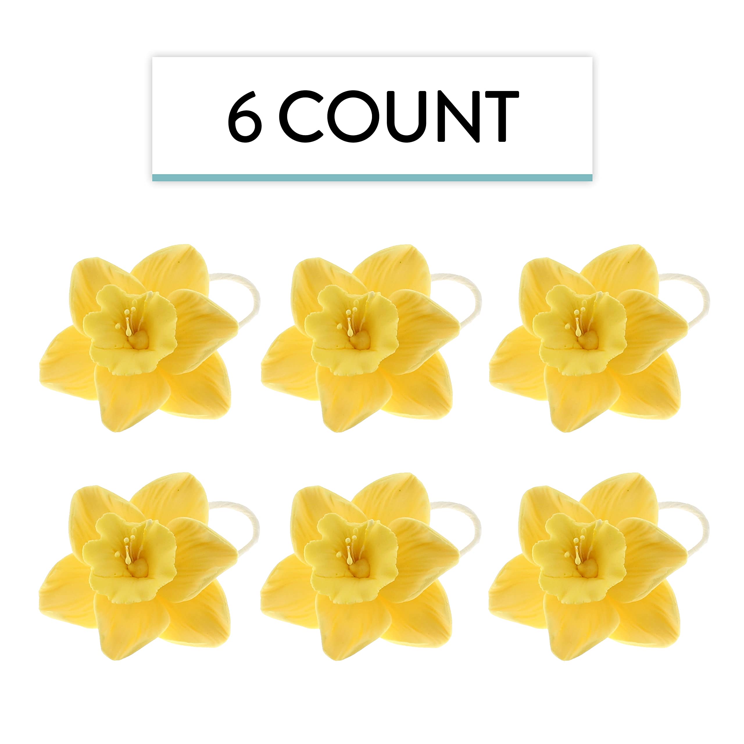 Daffodil Sugar Cake Flowers by Global Sugar Art, Yellow, 6 Count