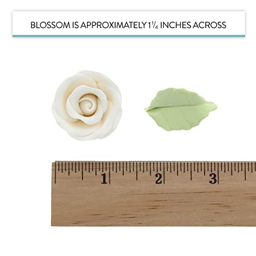 Premium Edible Roses with Leaves, Edible Sugar Cake & Cupcake Flower Kit, by Global Sugar Art, White