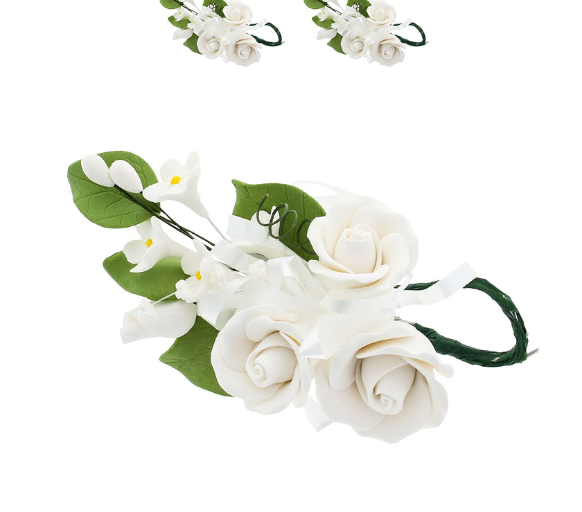Petite Rose Spray, Sugar Flower Spray for Cakes, by Global Sugar Art, White 2 Count