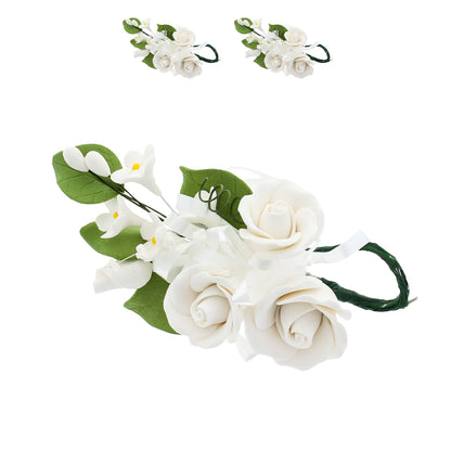 White Petite Rose Spray with Ribbon, 2 Count