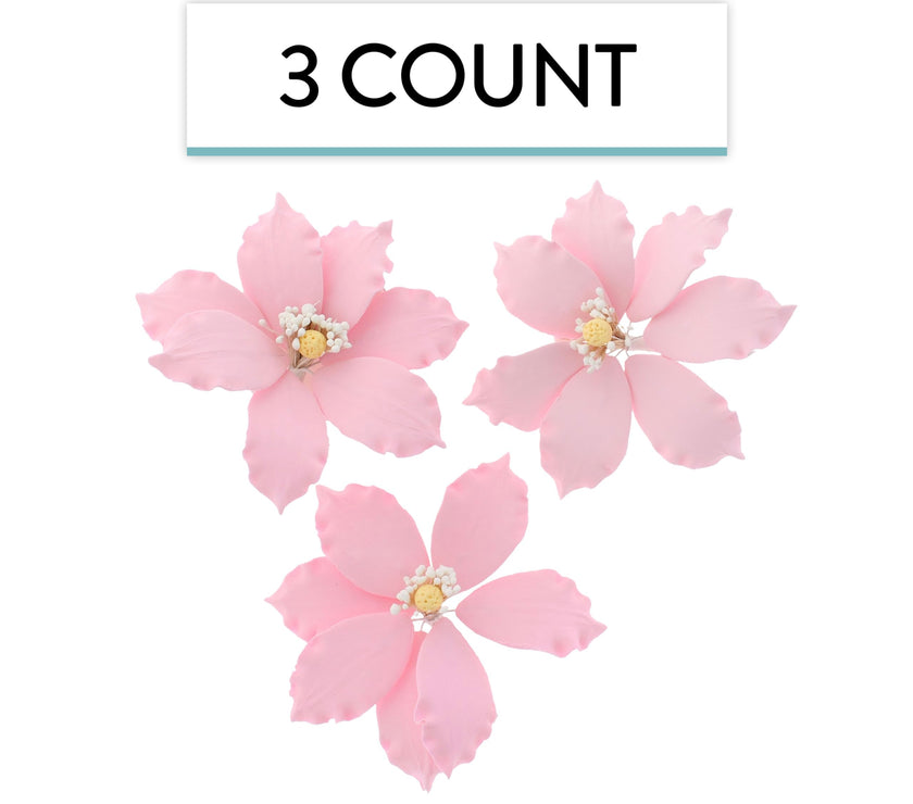 Clematis Gum Paste Sugar Cake Flowers by Global Sugar Art, Pink, 3 Count