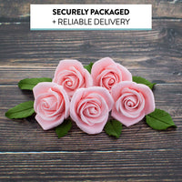Peace Rose Sugar Flowers with Leaves, Cake Decorating Kit, by Global Sugar Art, Medium, Pink