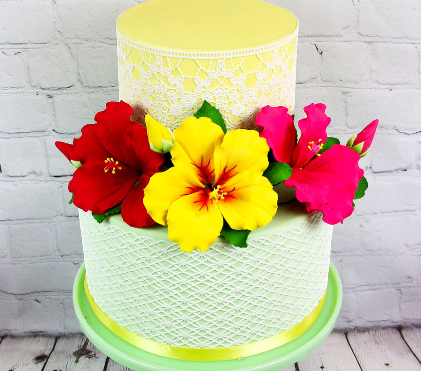 Tropical Hibiscus Sugar Cake Flower Spray by Global Sugar Art, Red