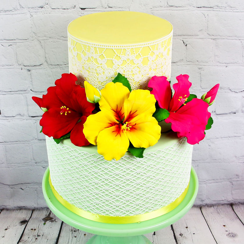 Tropical Hibiscus Sugar Cake Flower Spray by Global Sugar Art, Red