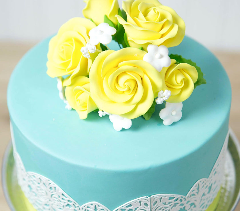 Rose Bouquet Cake Decoration, Elegant Garden Rose Cake Topper, by Global Sugar Art, Yellow