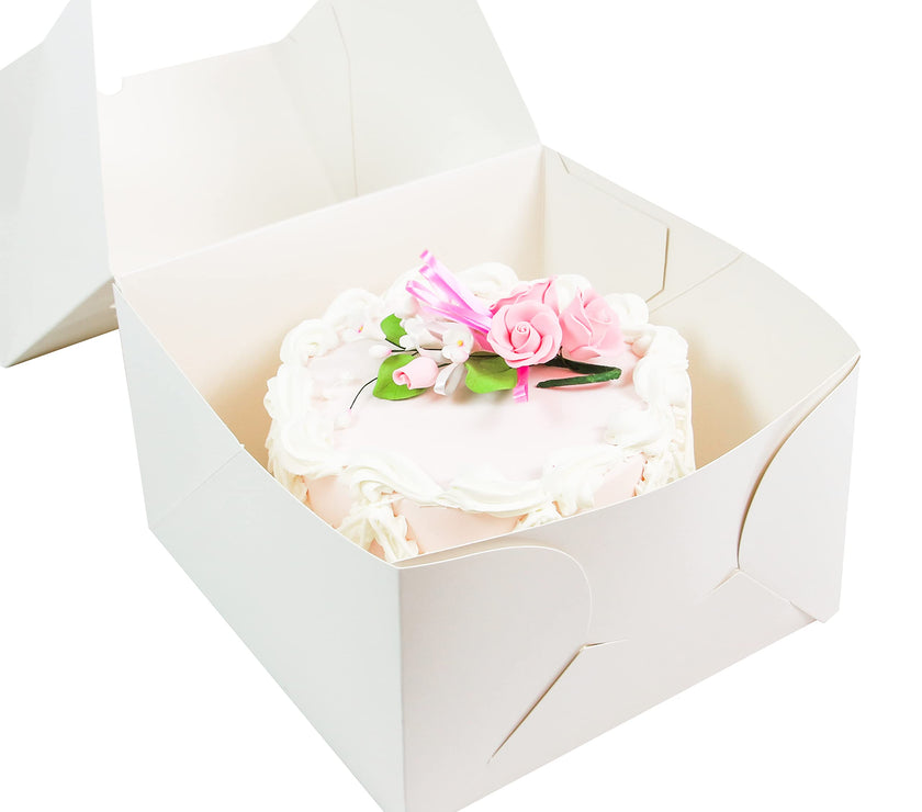 Global Sugar Art Auto-Popup Deep Square Cake Box with Window, 8 x 8 x 5 Inches