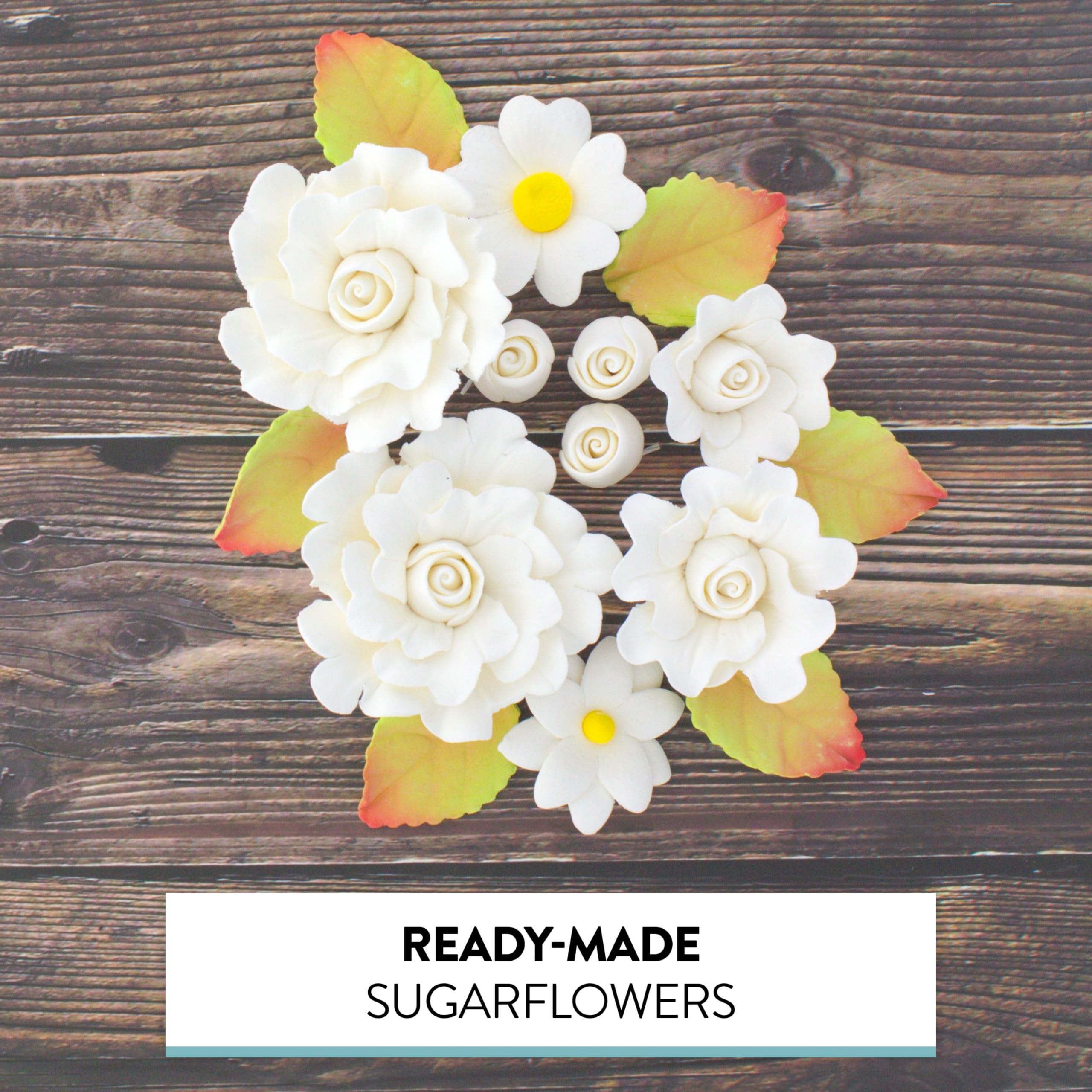 Ruffled Rose and Blossom Set, Sugar Flowers for Cakes, by Global Sugar Art, White