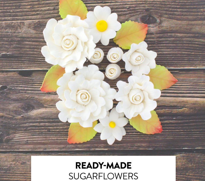 Ruffled Rose and Blossom Set, Sugar Flowers for Cakes, by Global Sugar Art, White