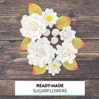 Ruffled Rose and Blossom Set, Sugar Flowers for Cakes, by Global Sugar Art, White