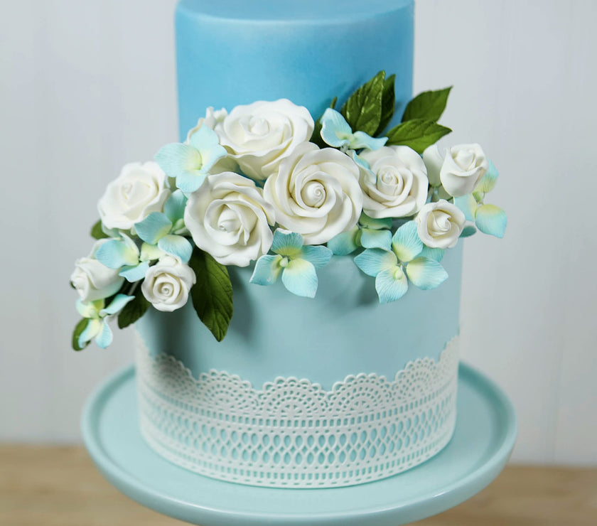 Classic Tea Rose Sugar Cake Flowers, by Global Sugar Art, Wired, White, Medium