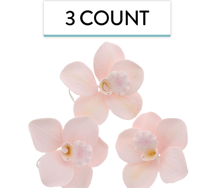 Orchid Sugar Cake Flowers, Cymbidium Orchids, by Global Sugar Art, Large, Pink, 3 Count