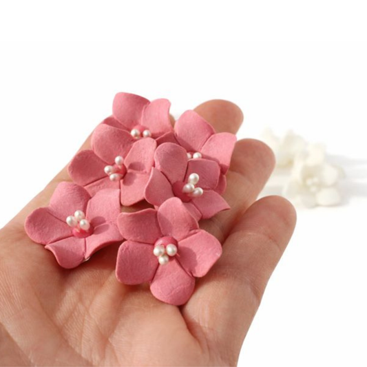 Mini Dusty Rose Blossoms with Pearl Stamens