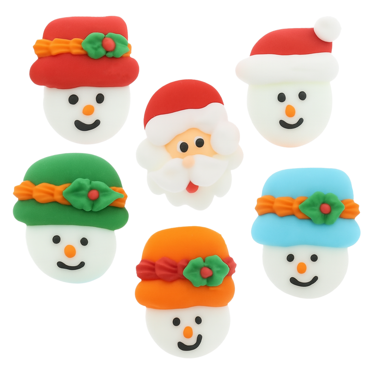 Christmas Cupcake Toppers, Edible Royal Icing Decorations, by Global Sugar Art (Santa Snowman)