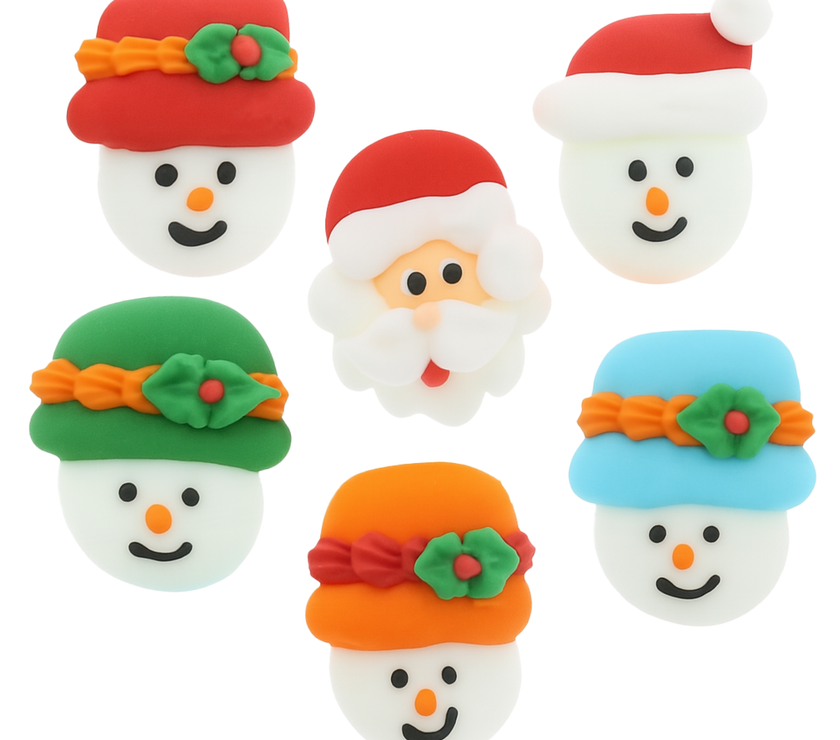 Christmas Cupcake Toppers, Edible Royal Icing Decorations, by Global Sugar Art (Santa Snowman)