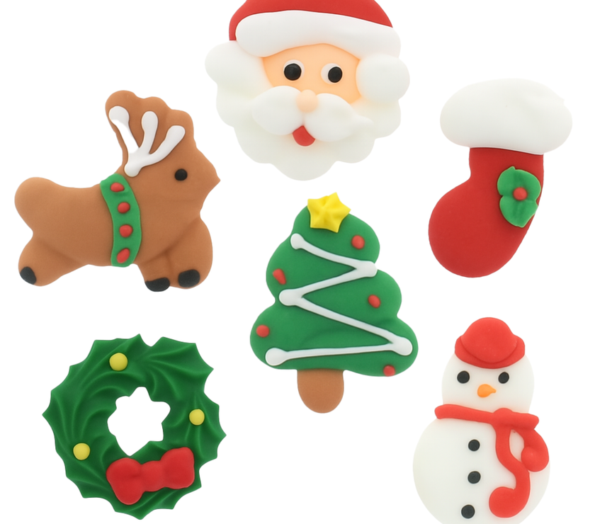 Christmas Cupcake Toppers, Edible Royal Icing Decorations, by Global Sugar Art (Santa Reindeer)