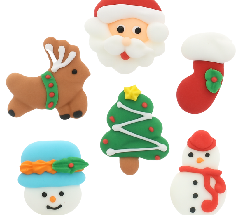 Christmas Cupcake Toppers, Edible Royal Icing Decorations, by Global Sugar Art (Santa Reindeer)
