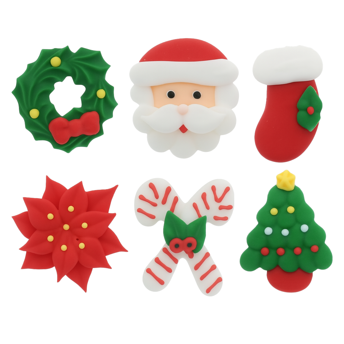 Christmas Cupcake Toppers, Edible Royal Icing Decorations, by Global Sugar Art (Wreath Poinsettia)