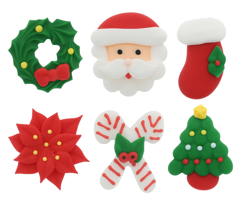 Christmas Cupcake Toppers, Edible Royal Icing Decorations, by Global Sugar Art (Wreath Poinsettia)