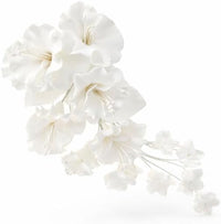 Flower Blossom Spray, Gum Paste Sugar Flowers for Cake Decorating, White Cherry Blossoms with Leaves