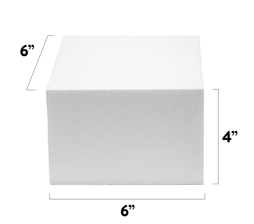 6x6 Inch Square Cake Dummy – Styrofoam Fake Cake for Decorating, Display & Practice, by Global Sugar Art
