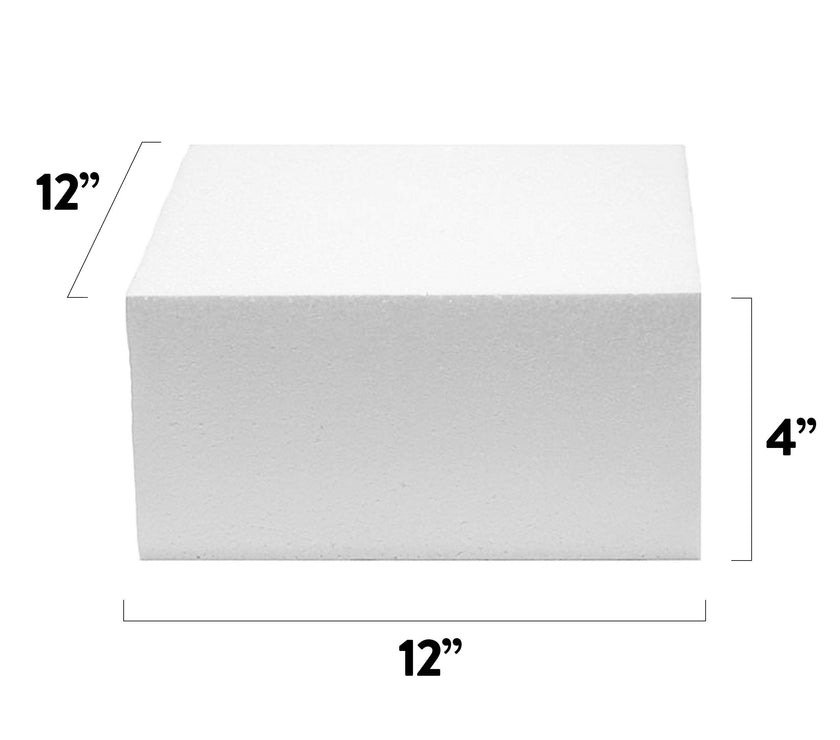12x12 Inch Square Cake Dummy – Styrofoam Fake Cake for Decorating, Display & Practice, by Global Sugar Art