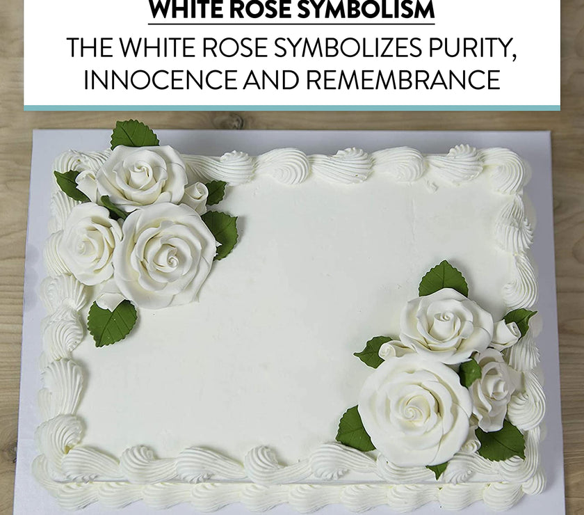 Deluxe White Roses for Cake Decorating, Premium Unwired Sugar Flowers by Global Sugar Art, White, Small