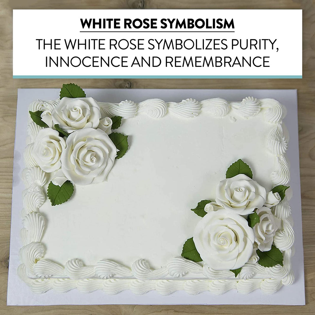 Deluxe White Roses for Cake Decorating, Premium Unwired Sugar Flowers by Global Sugar Art, White, Small