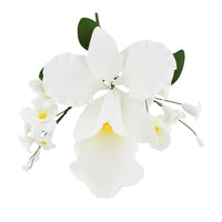Orchid Sugar Cake Flower Sprays, White Cattleya Arched Orchid Spray, by Global Sugar Art