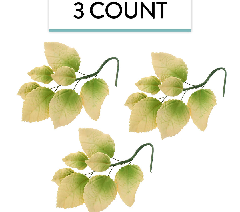 Pale Yellow and Green Rose Leaf Spray, Cake Decoration by Global Sugar Art, 3 Count