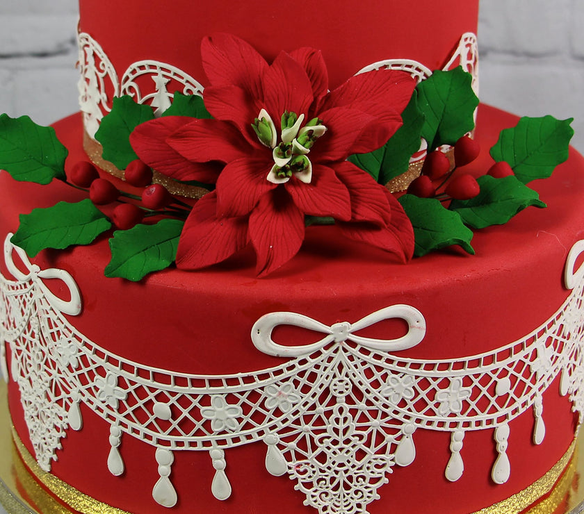Poinsettia Sugar Flower & Holly Leaf Spray Kit for Cakes, by Global Sugar Art, Large with Berries