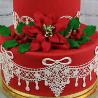 Poinsettia Sugar Flower & Holly Leaf Spray Kit for Cakes, by Global Sugar Art, Large with Berries