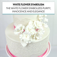 Flower Blossom Spray, Gum Paste Sugar Flowers for Cake Decorating, White Cherry Blossoms with Leaves