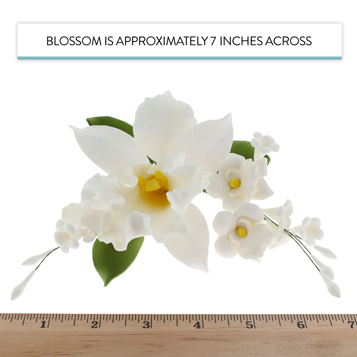Orchid Sugar Cake Flower Sprays, White Cattleya Arched Orchid Spray, by Global Sugar Art