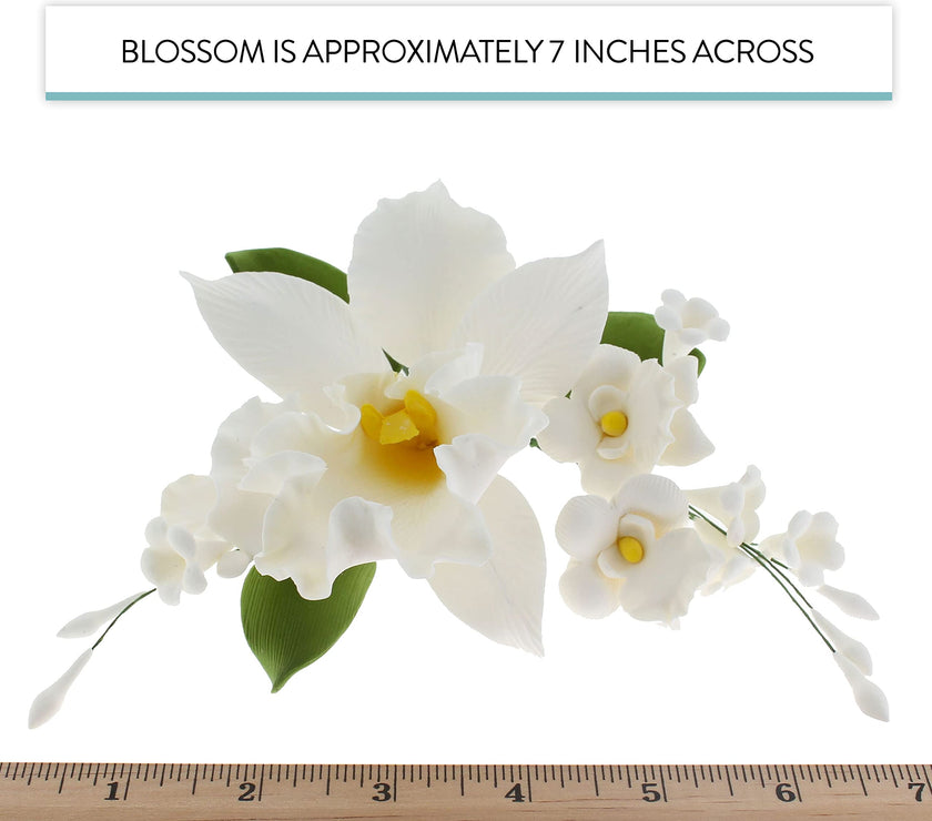 Orchid Sugar Cake Flower Sprays, White Cattleya Arched Orchid Spray, by Global Sugar Art
